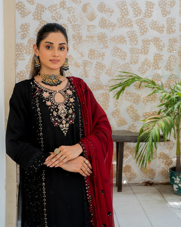 Anaya - 3 Piece Embroidered Chiffon Dress