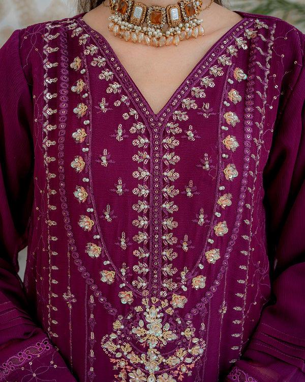 Parisa - 3 Piece Embroidered Chiffon Dress