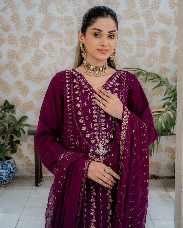Parisa - 3 Piece Embroidered Chiffon Dress
