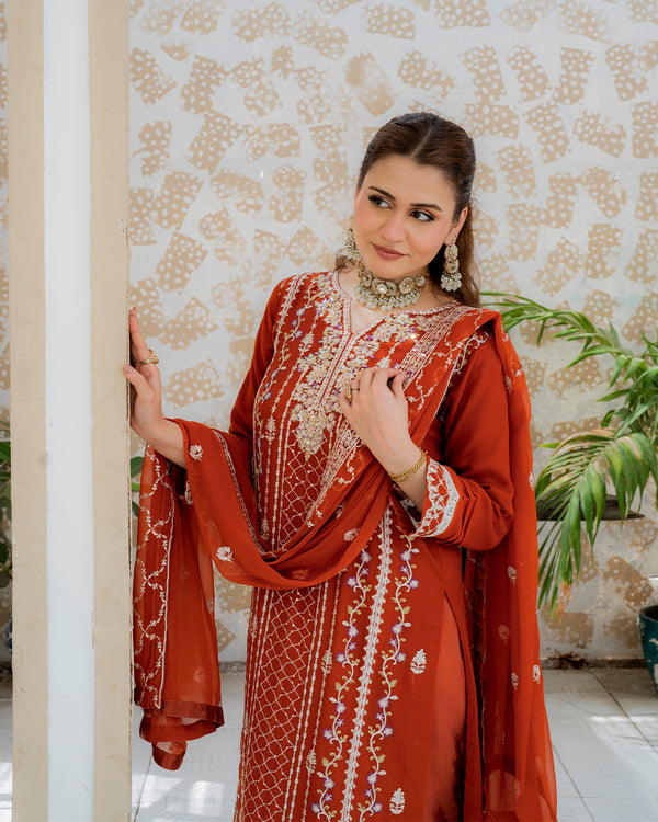 Mushq - 3 Piece Embroidered Chiffon Dress