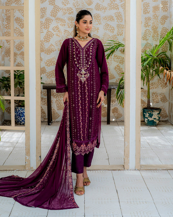 Parisa - 3 Piece Embroidered Chiffon Dress