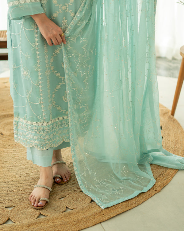 Sahar - 3 Piece Embroidered Chiffon Dress