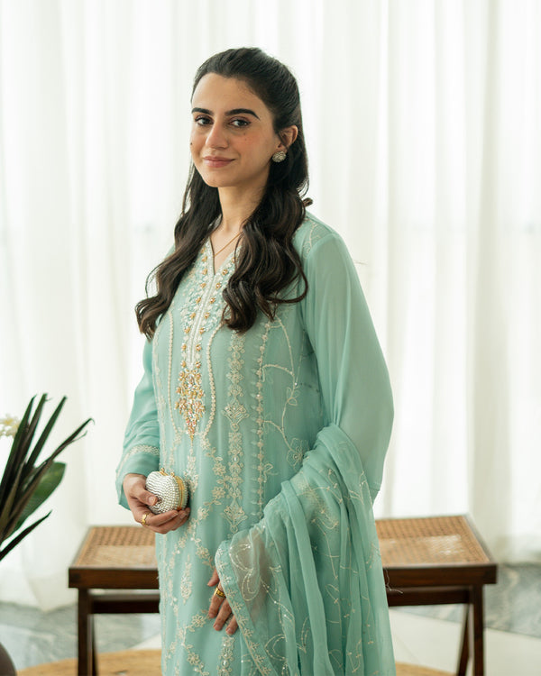 Sahar - 3 Piece Embroidered Chiffon Dress