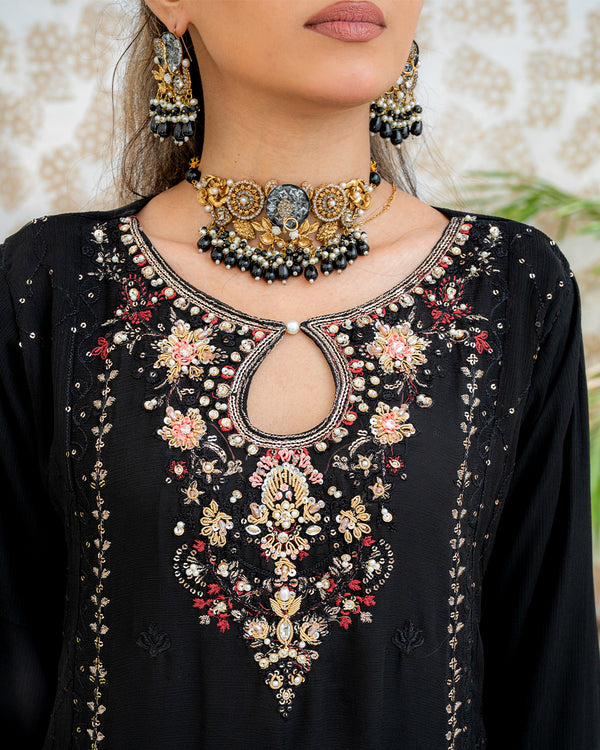 Anaya - 3 Piece Embroidered Chiffon Dress