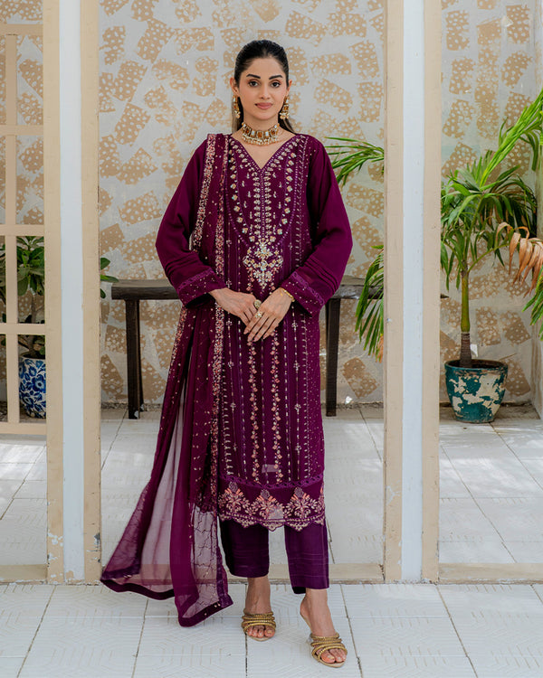 Parisa - 3 Piece Embroidered Chiffon Dress