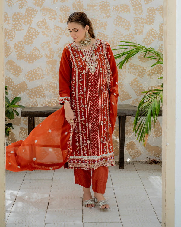 Mushq - 3 Piece Embroidered Chiffon Dress