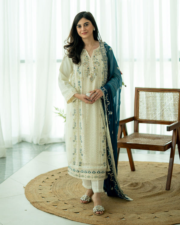 Haya - 3 Piece Embroidered Chiffon Dress
