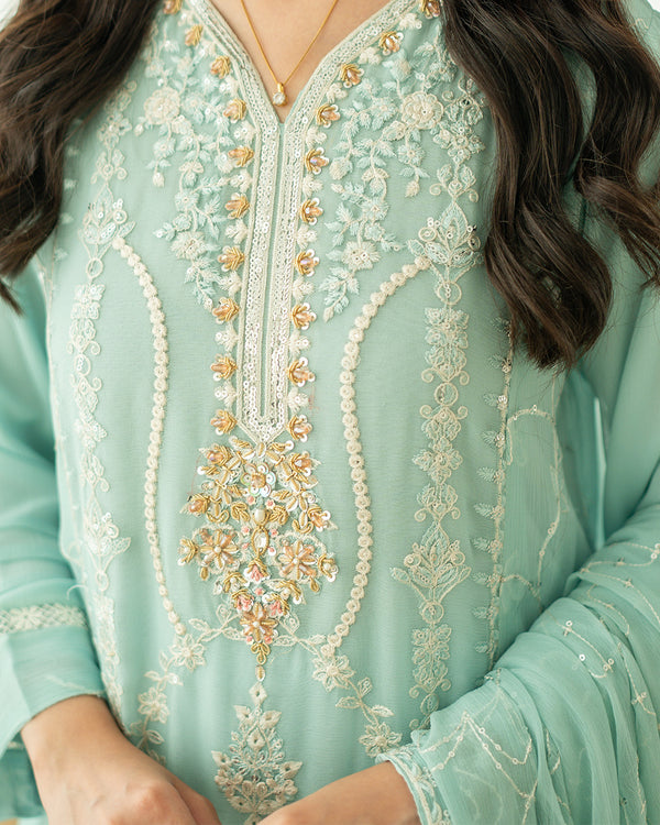 Sahar - 3 Piece Embroidered Chiffon Dress