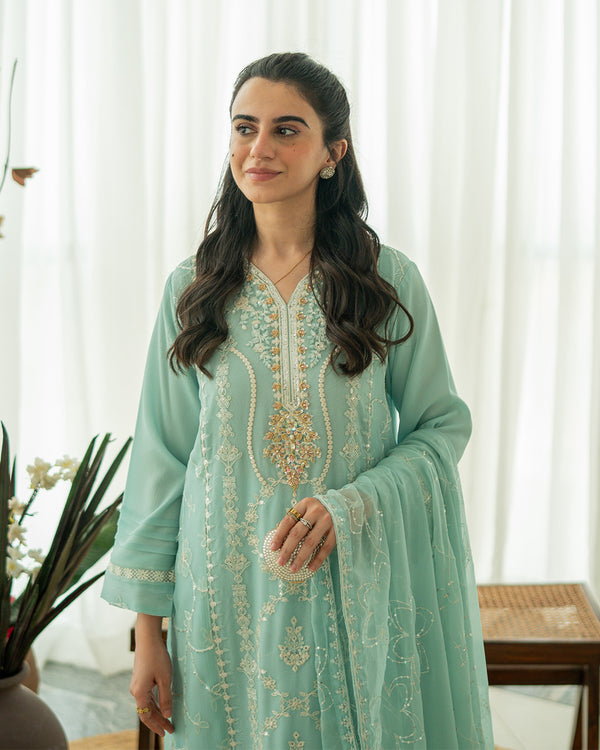 Sahar - 3 Piece Embroidered Chiffon Dress