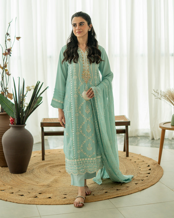 Sahar - 3 Piece Embroidered Chiffon Dress