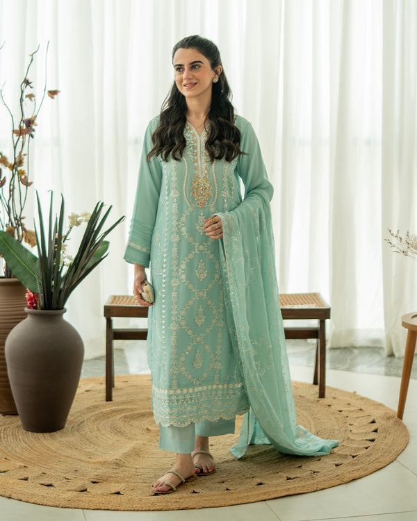 Sahar - 3 Piece Embroidered Chiffon Dress