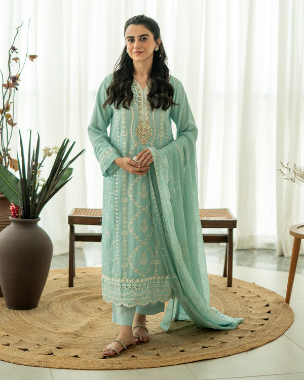 Sahar - 3 Piece Embroidered Chiffon Dress
